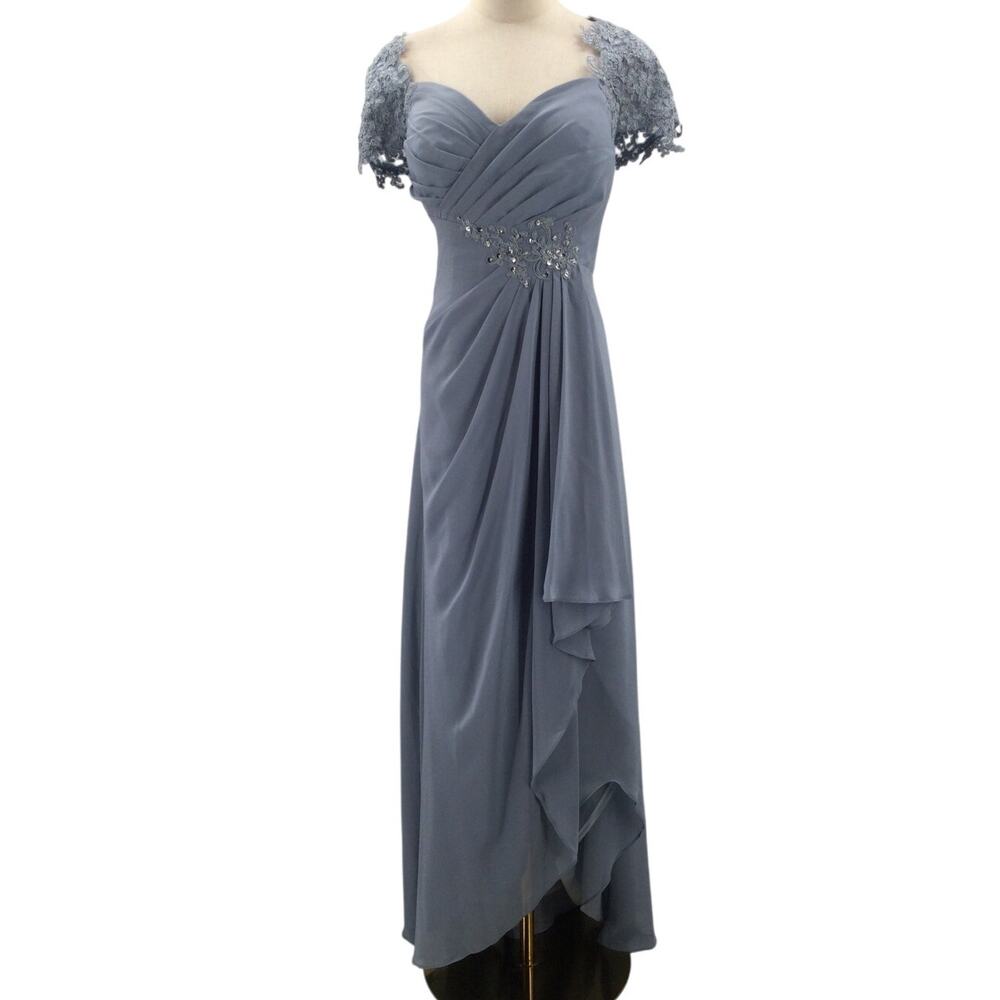 Formal Lace Sleeve Maxi Dress in Soft Blue